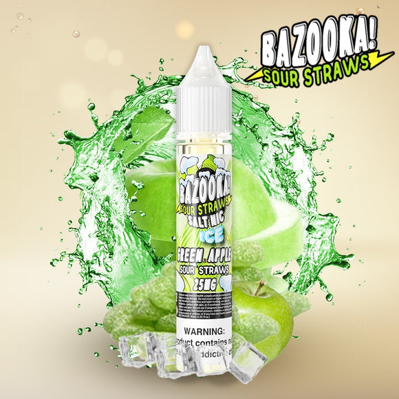 Green Apple Ice Sour Straws - Bazooka SaltNic